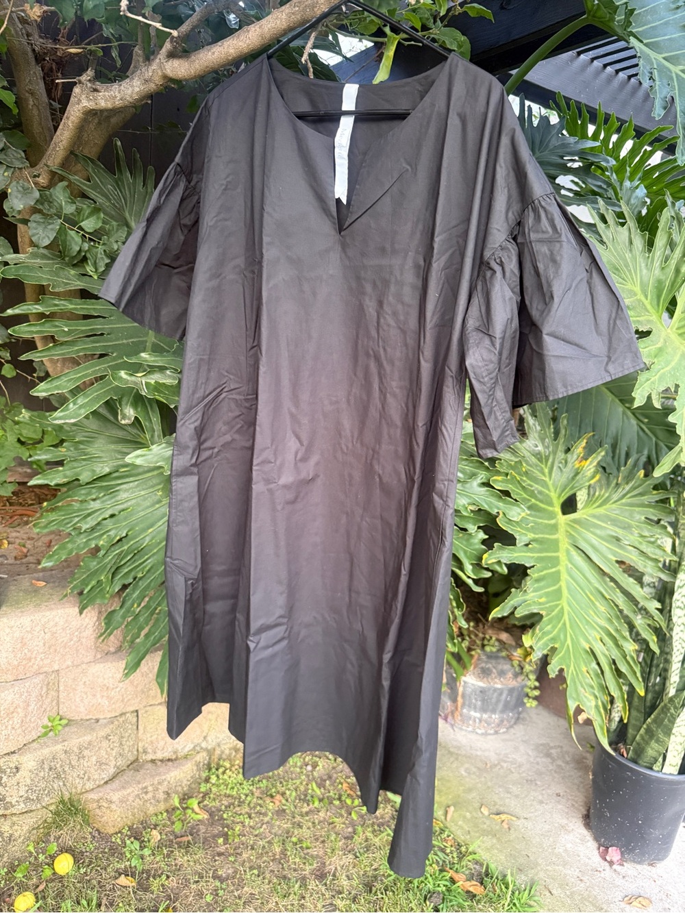 Black V-Neck Shift Dress with Flutter Sleeves